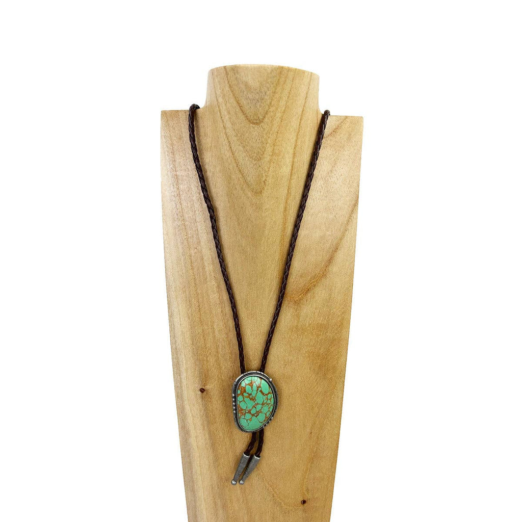 Steamboat Braided Leather and Stone Bolo