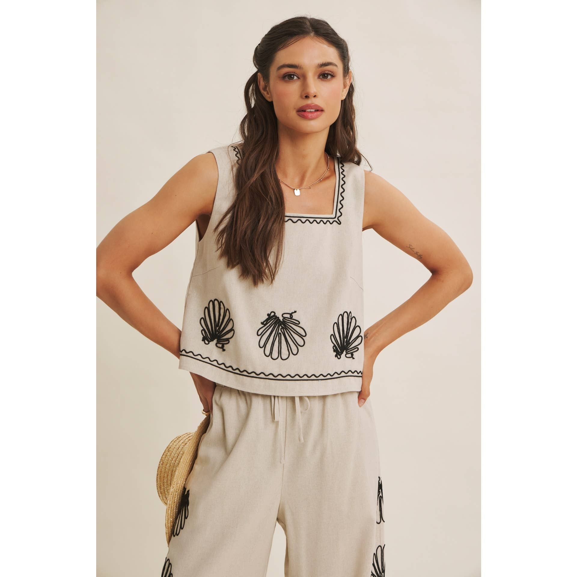 Coastal Seashell Embroidered Top