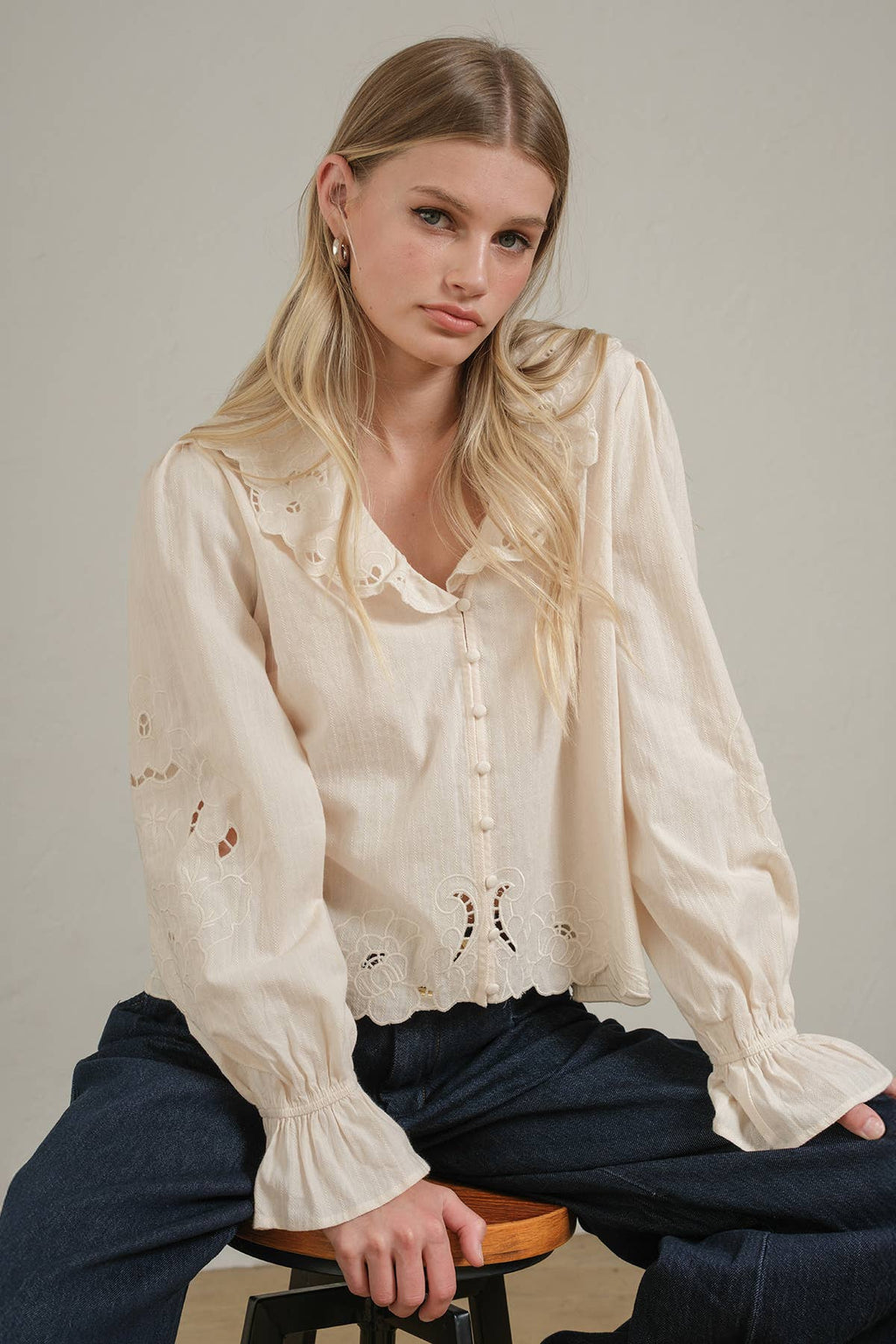 Emory Embroidered Eyelet Collar Blouse
