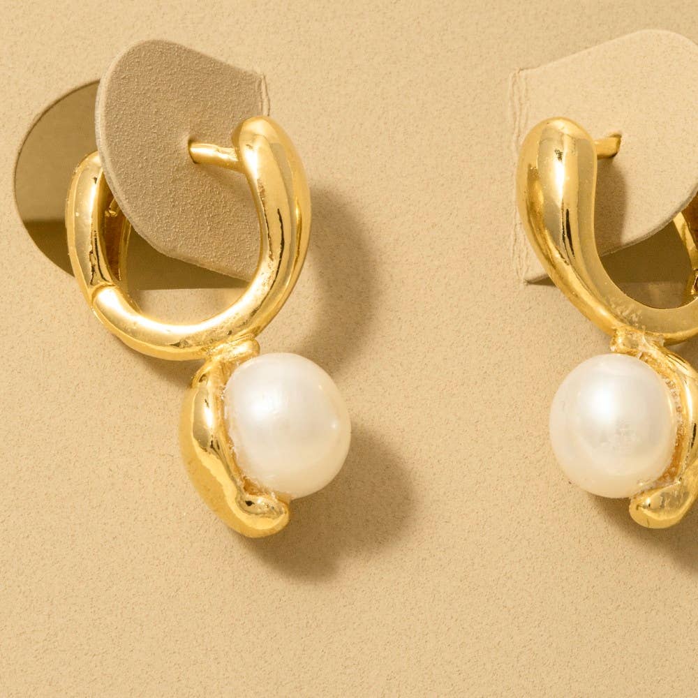 Pearl Drop Huggie Earrings