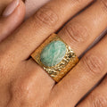 Oval Stone Hammered Cuff Ring