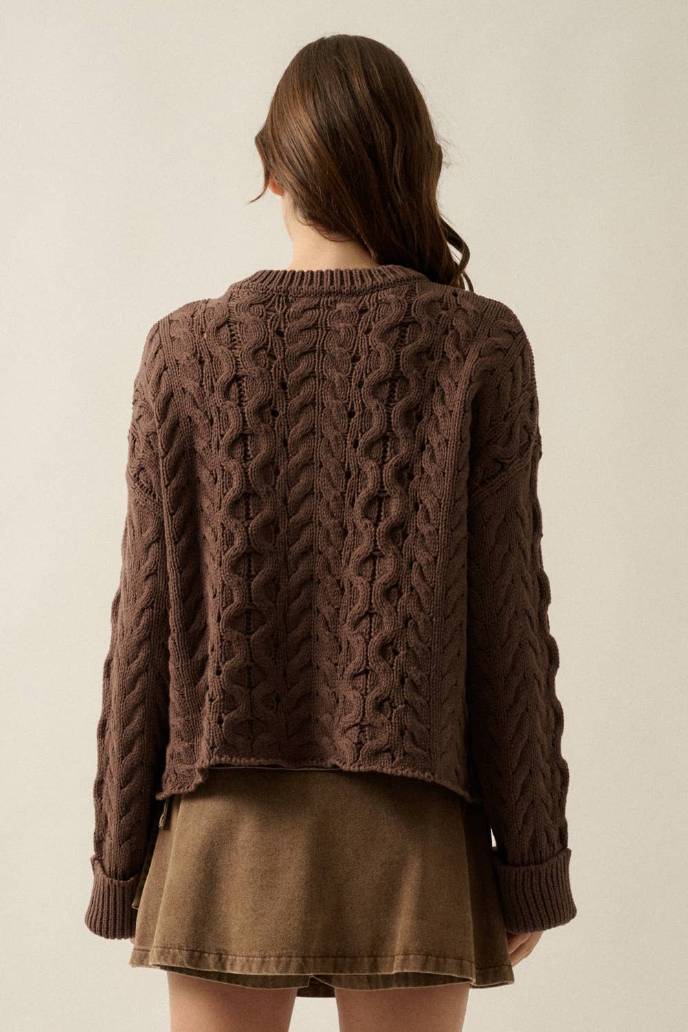Chocolate Cable-Knit Half-Zip