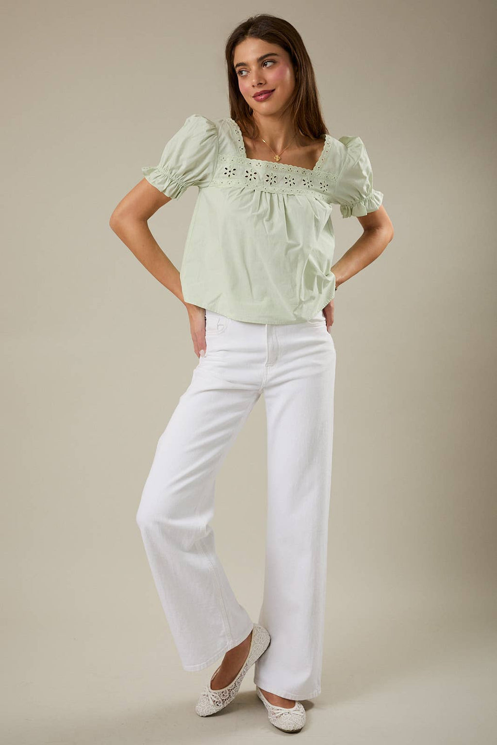Katie Short Sleeve Eyelet Blouse