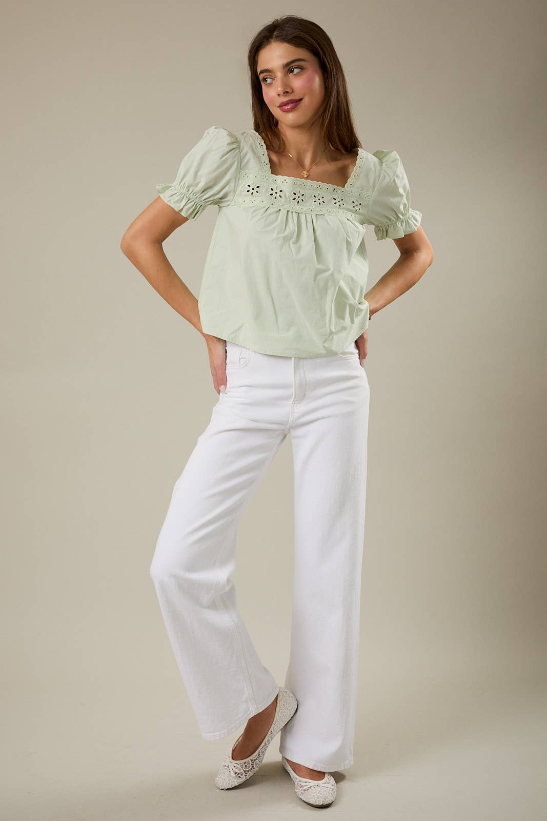 Katie Short Sleeve Eyelet Blouse