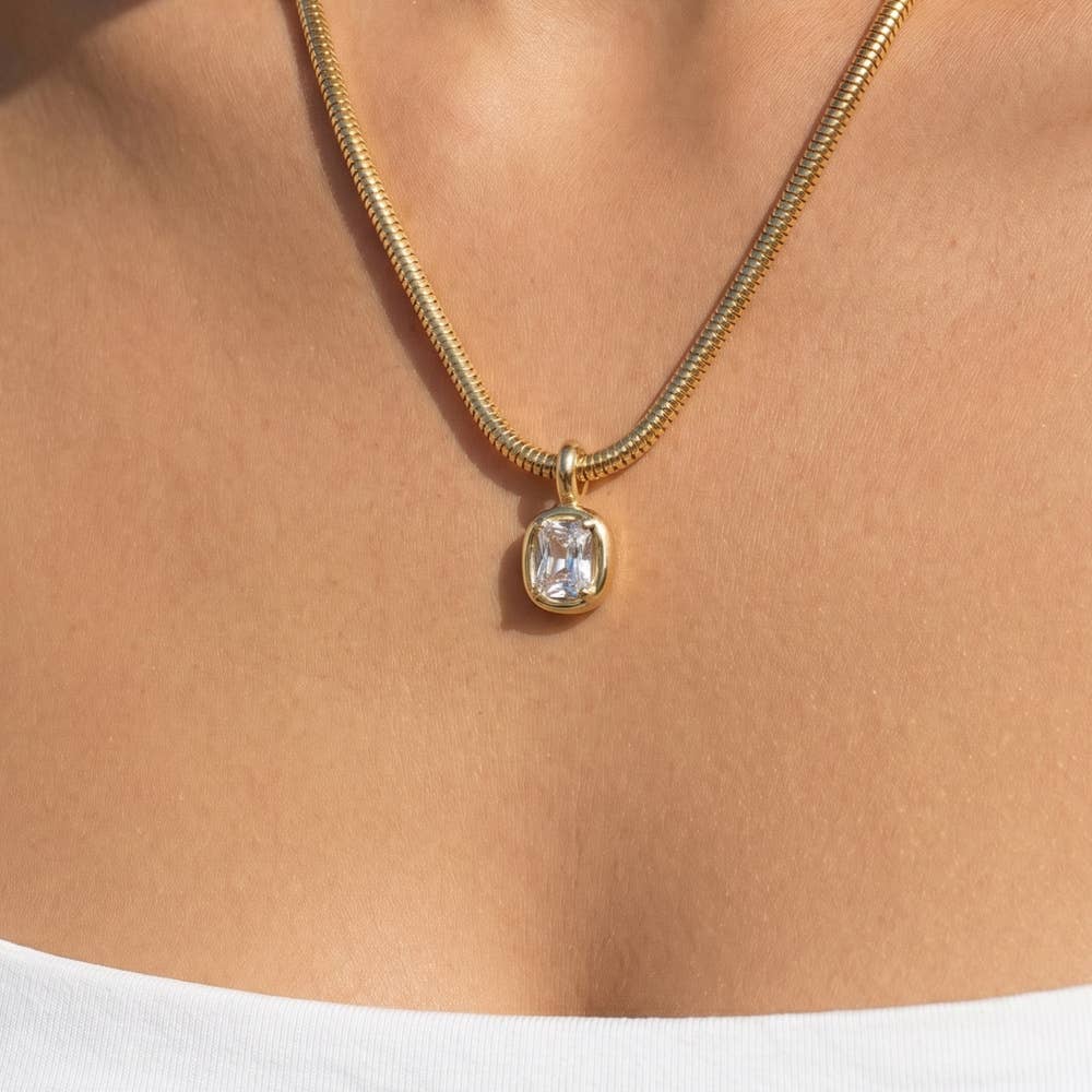 Cushion Bezel Snake Chain Necklace