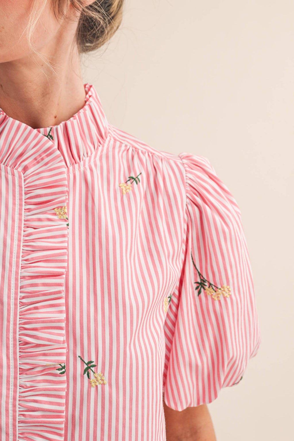 Melissa Embroidered Stripe Ruffle Top