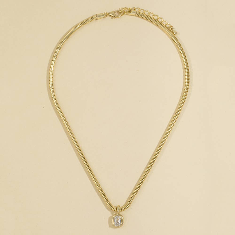 Cushion Bezel Snake Chain Necklace