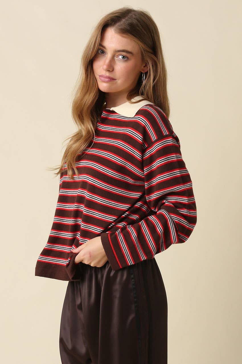 Lena Stripe Collared Knit Top