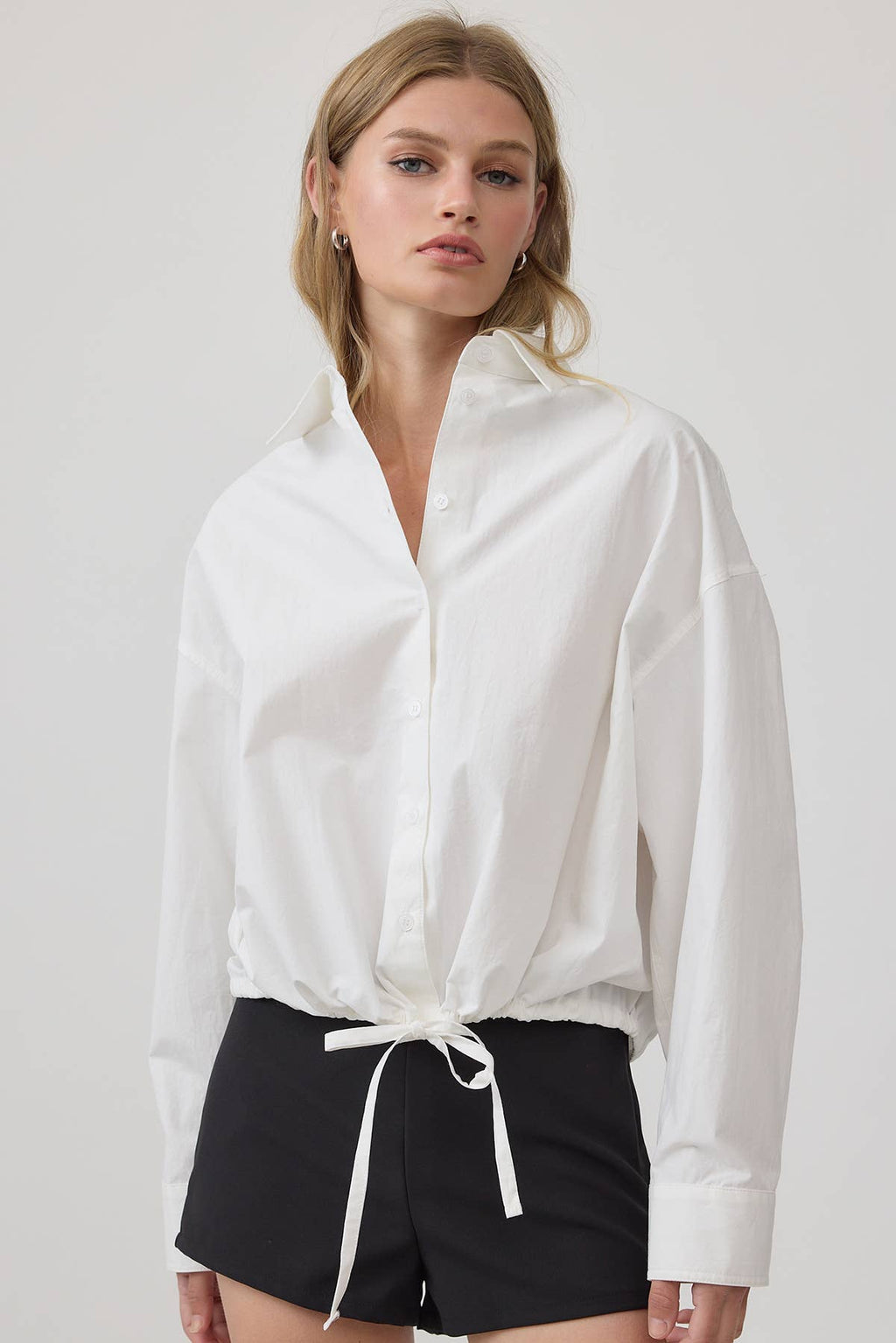 Avery Drawstring Hem Button Up Shirt