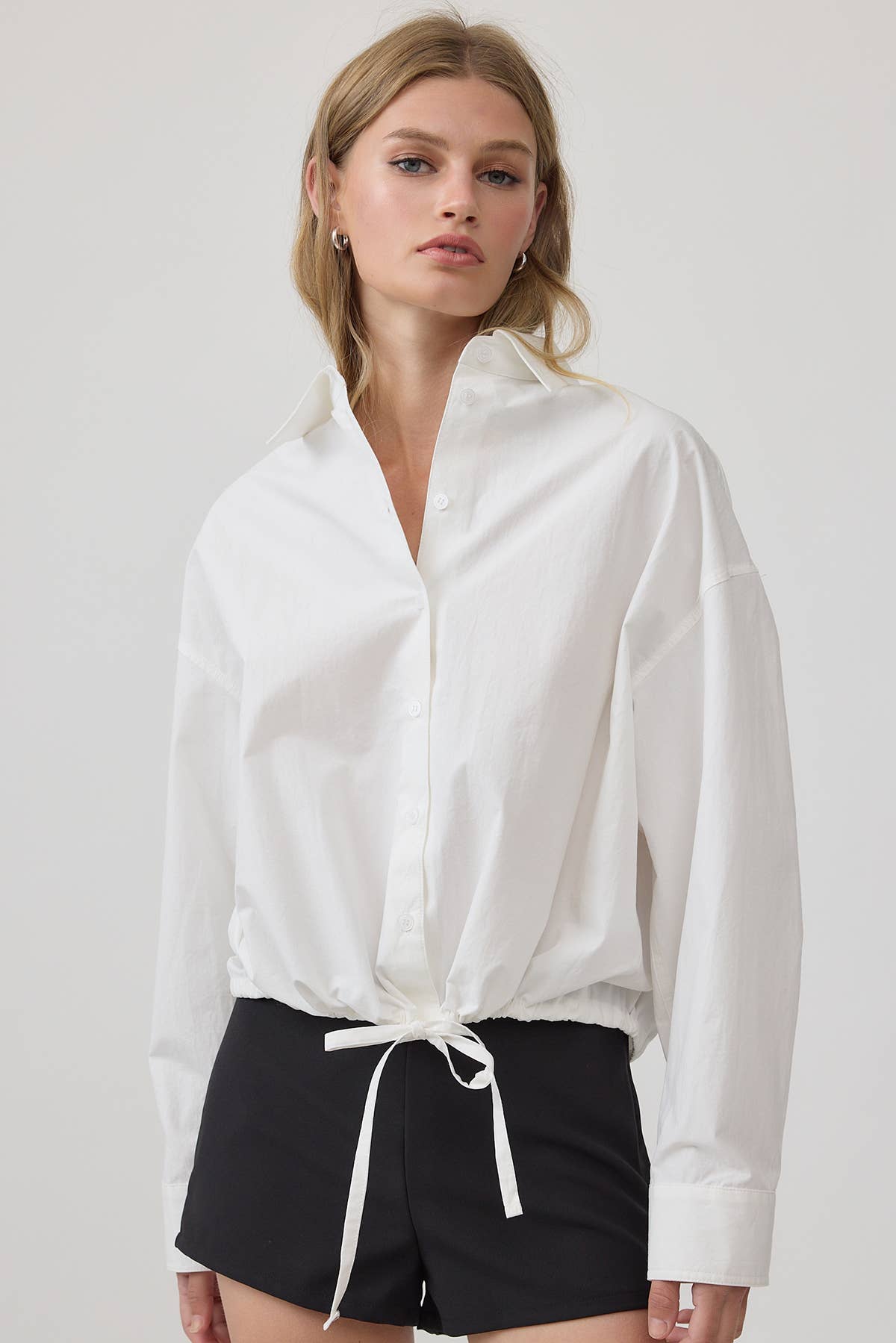 Avery Drawstring Hem Button Up Shirt