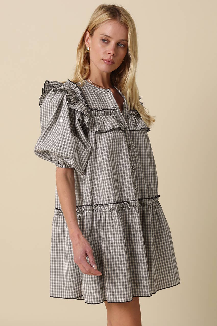 Cara Gingham Ruffle-Trim Dress