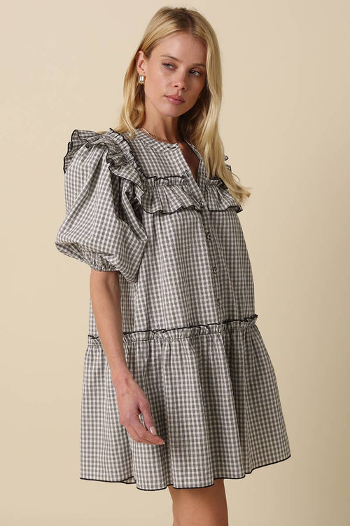 Cara Gingham Ruffle-Trim Dress