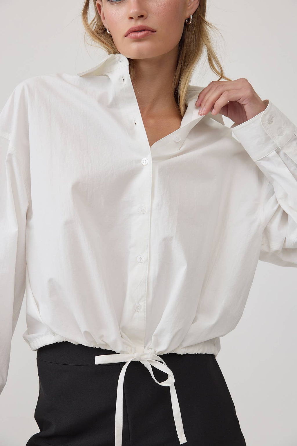 Avery Drawstring Hem Button Up Shirt
