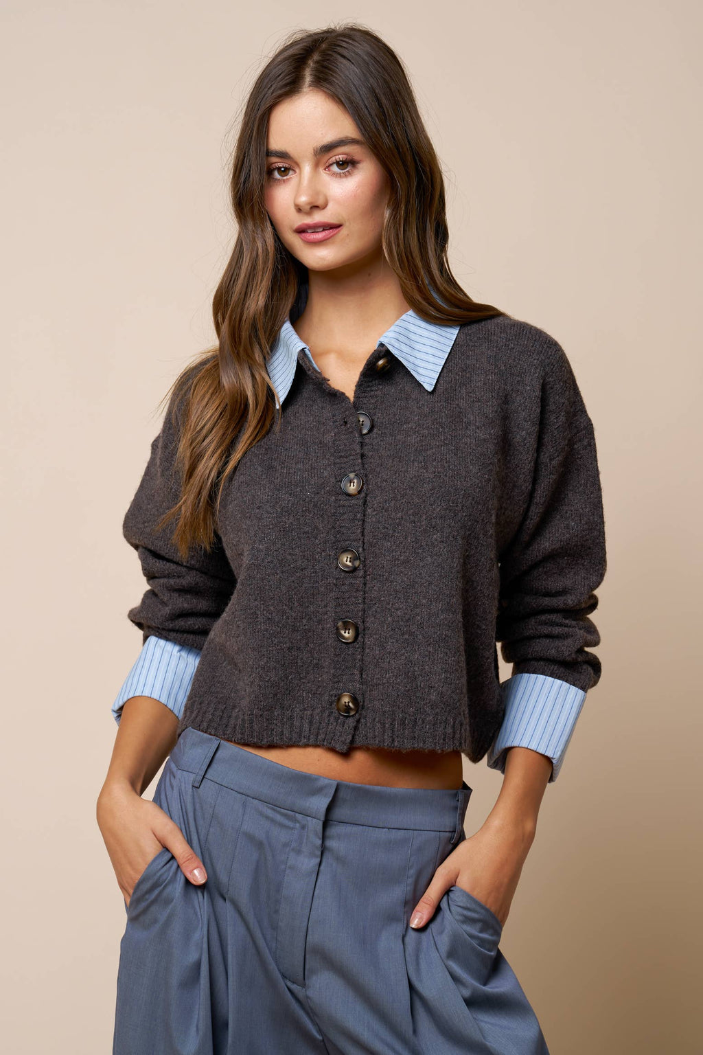 Layered Button Down Sweater Cardigan