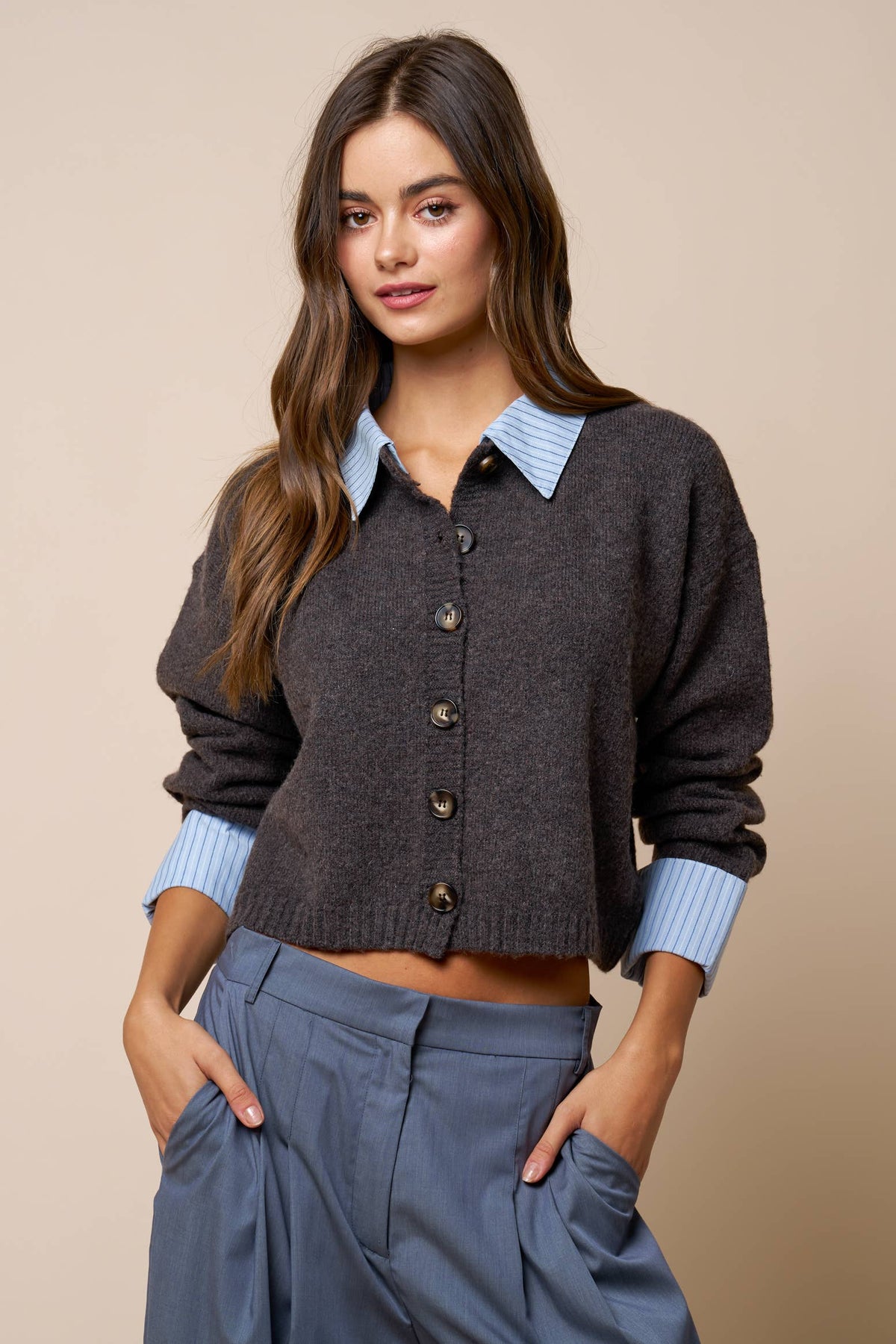 Layered Button Down Sweater Cardigan