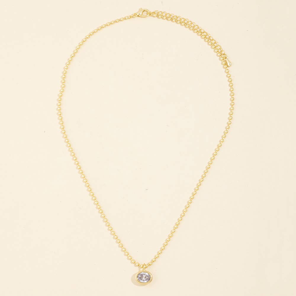 Oval Bezel Pendant Ball Chain Necklace