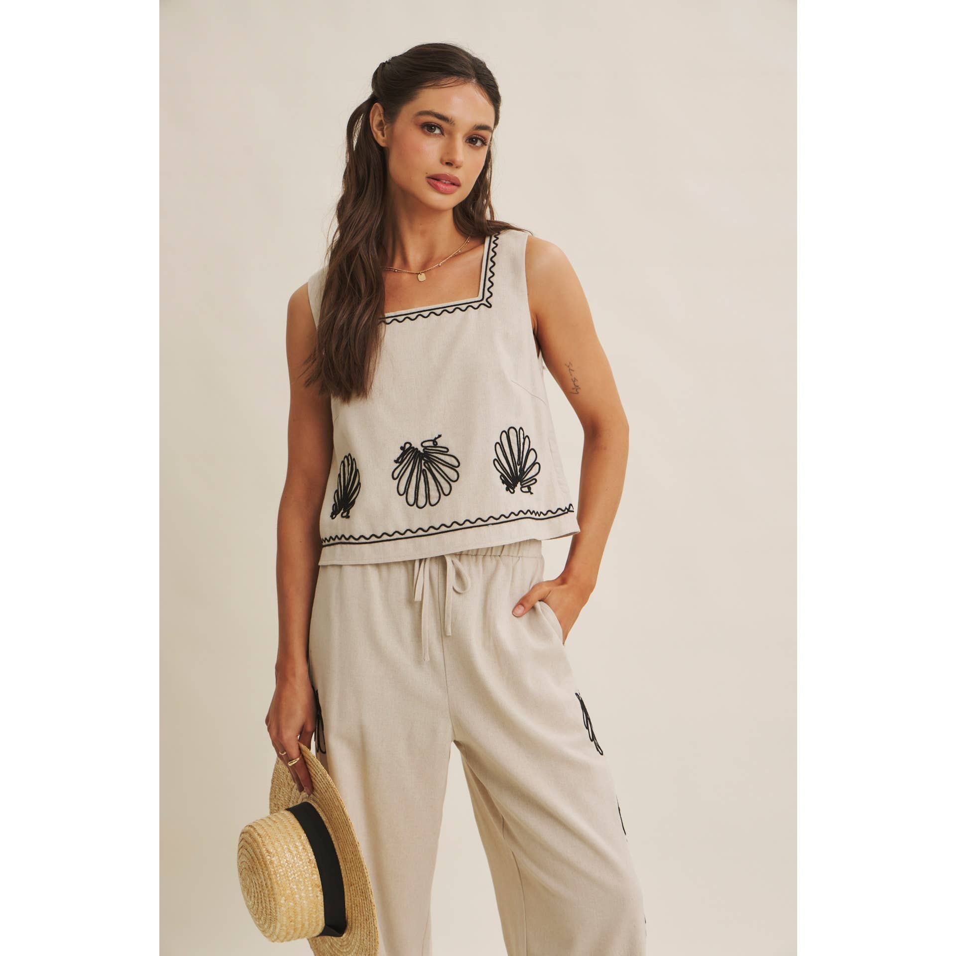 Coastal Seashell Embroidered Top