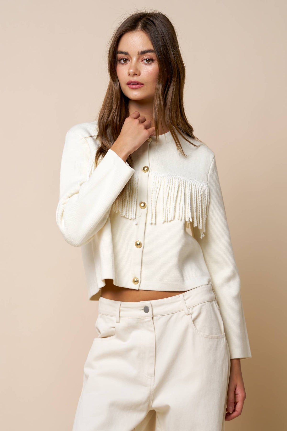 Remi Fringe Button Down Sweater