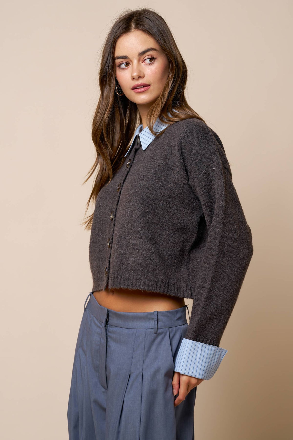 Layered Button Down Sweater Cardigan