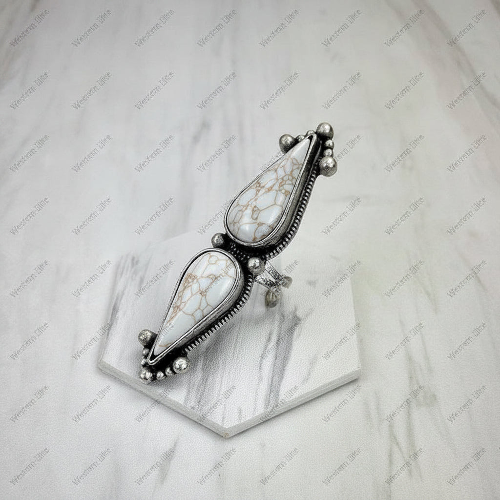 White Double Teardrop Stone Ring