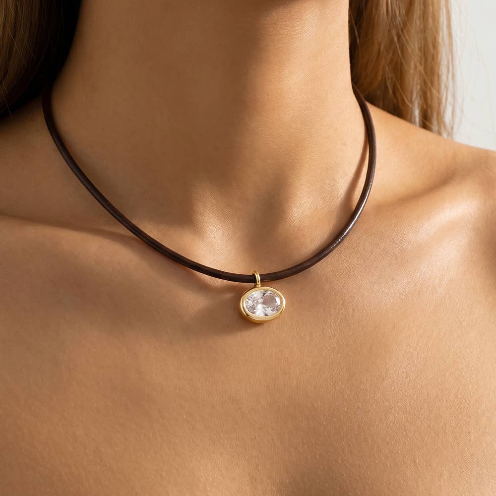 Oval Bezel Cord Pendant Necklace