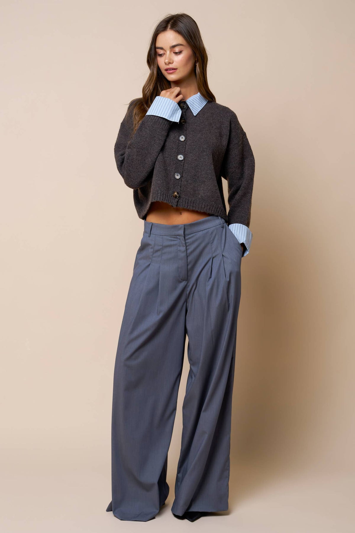 Layered Button Down Sweater Cardigan