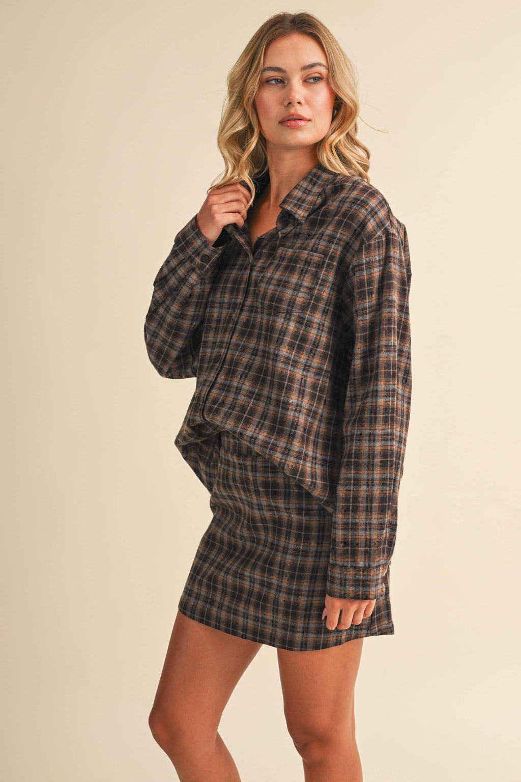 Harper Plaid Button Down and Skirt Set