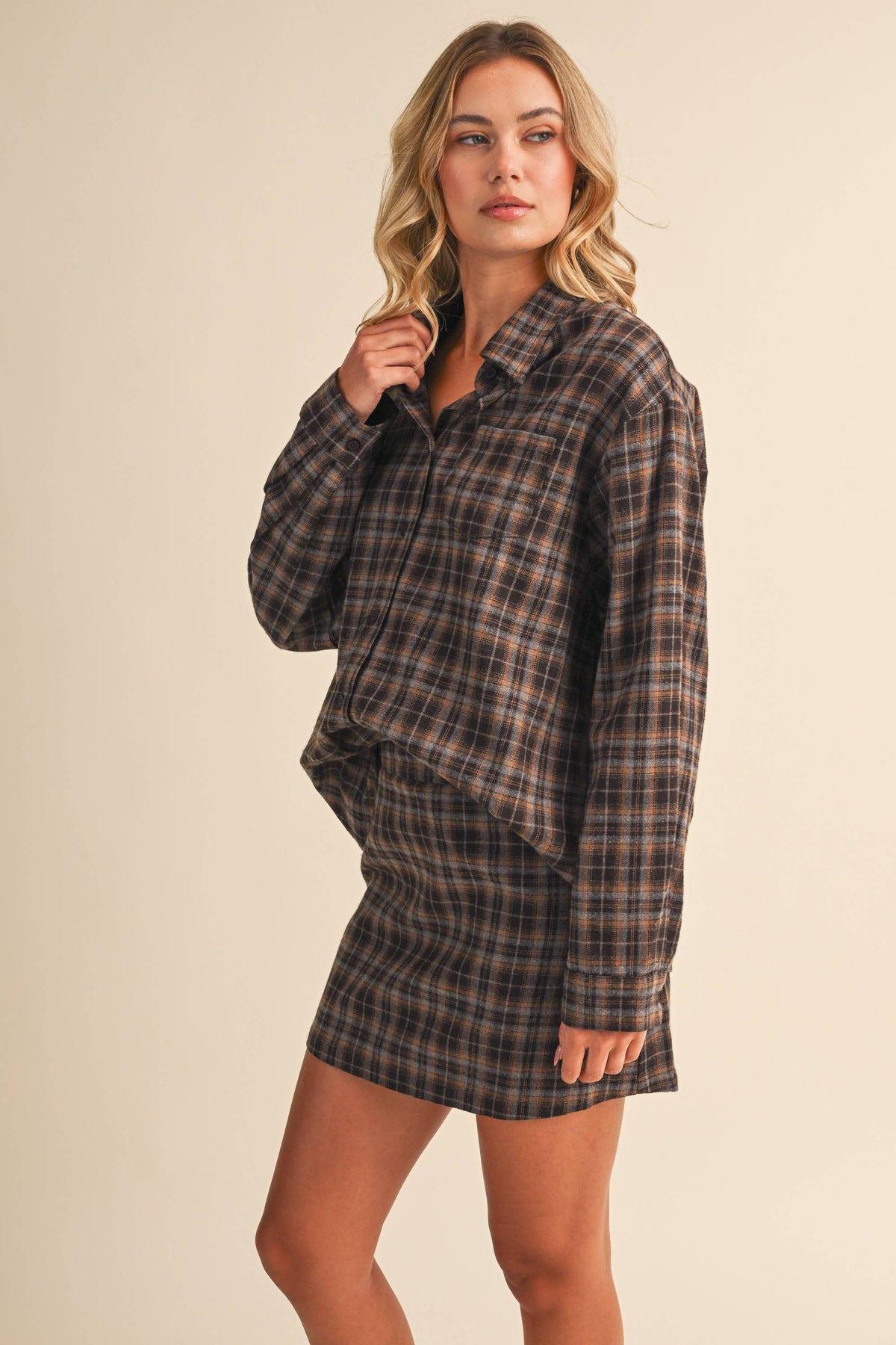 Harper Plaid Button Down and Skirt Set
