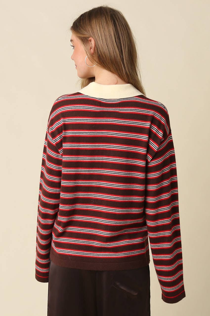 Lena Stripe Collared Knit Top