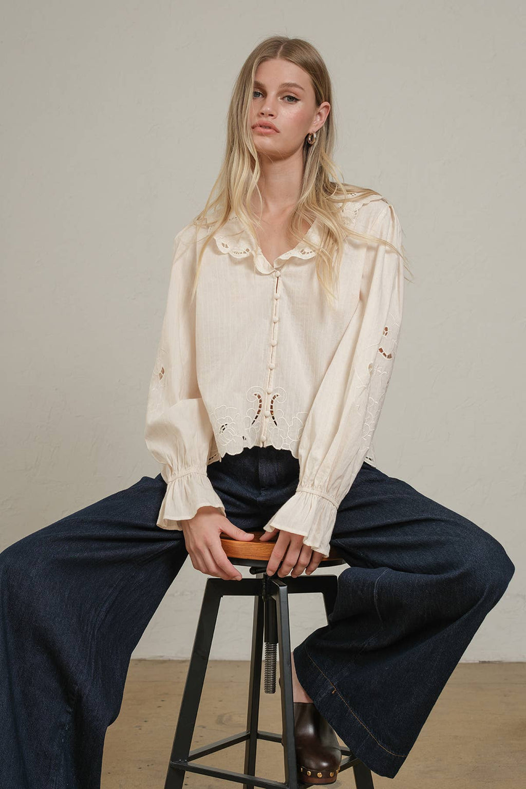 Emory Embroidered Eyelet Collar Blouse