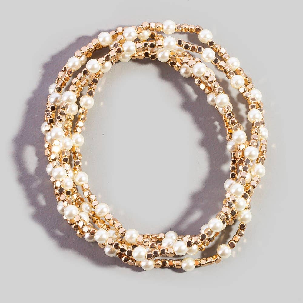 Pearl & Gold Bead Stretch Bracelet
