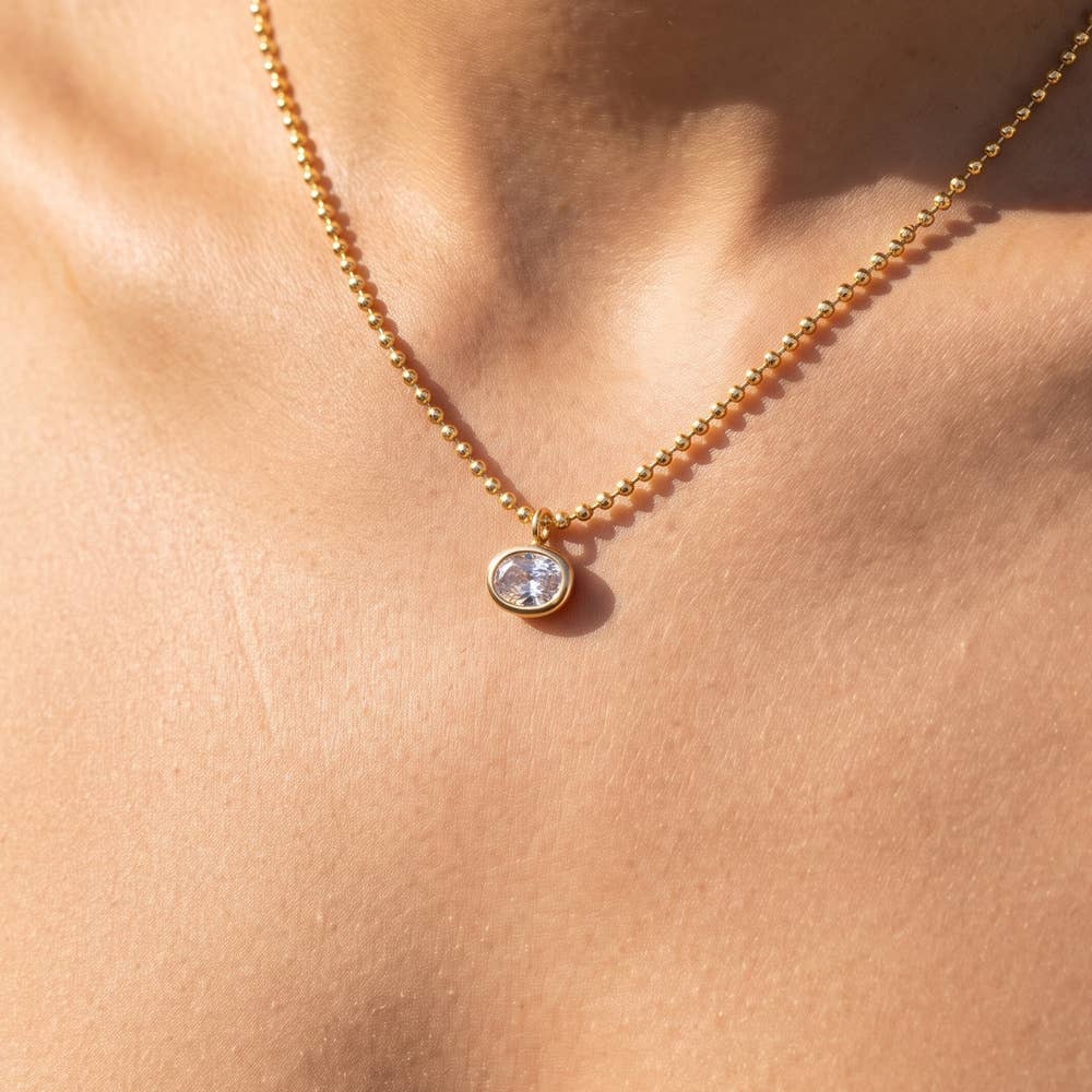 Oval Bezel Pendant Ball Chain Necklace
