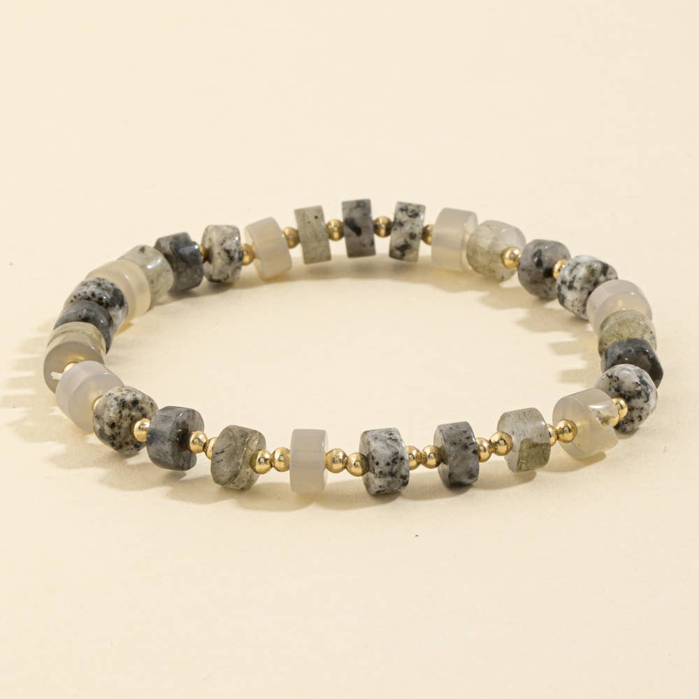 Semi Precious Disc Bead Stretch Bracelet