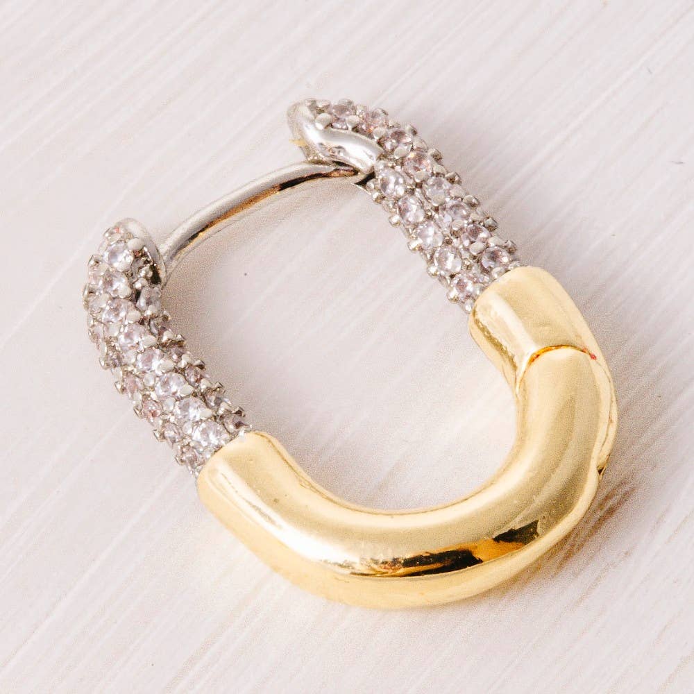 Two-Tone Pave Oval Huggie Earrings