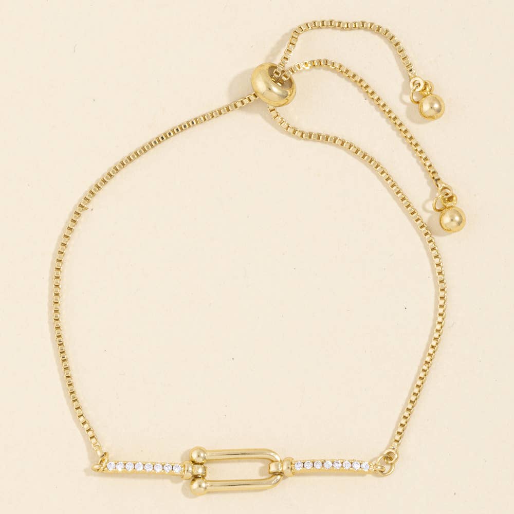 Pave Bar And U Link Box Chain Bracelet