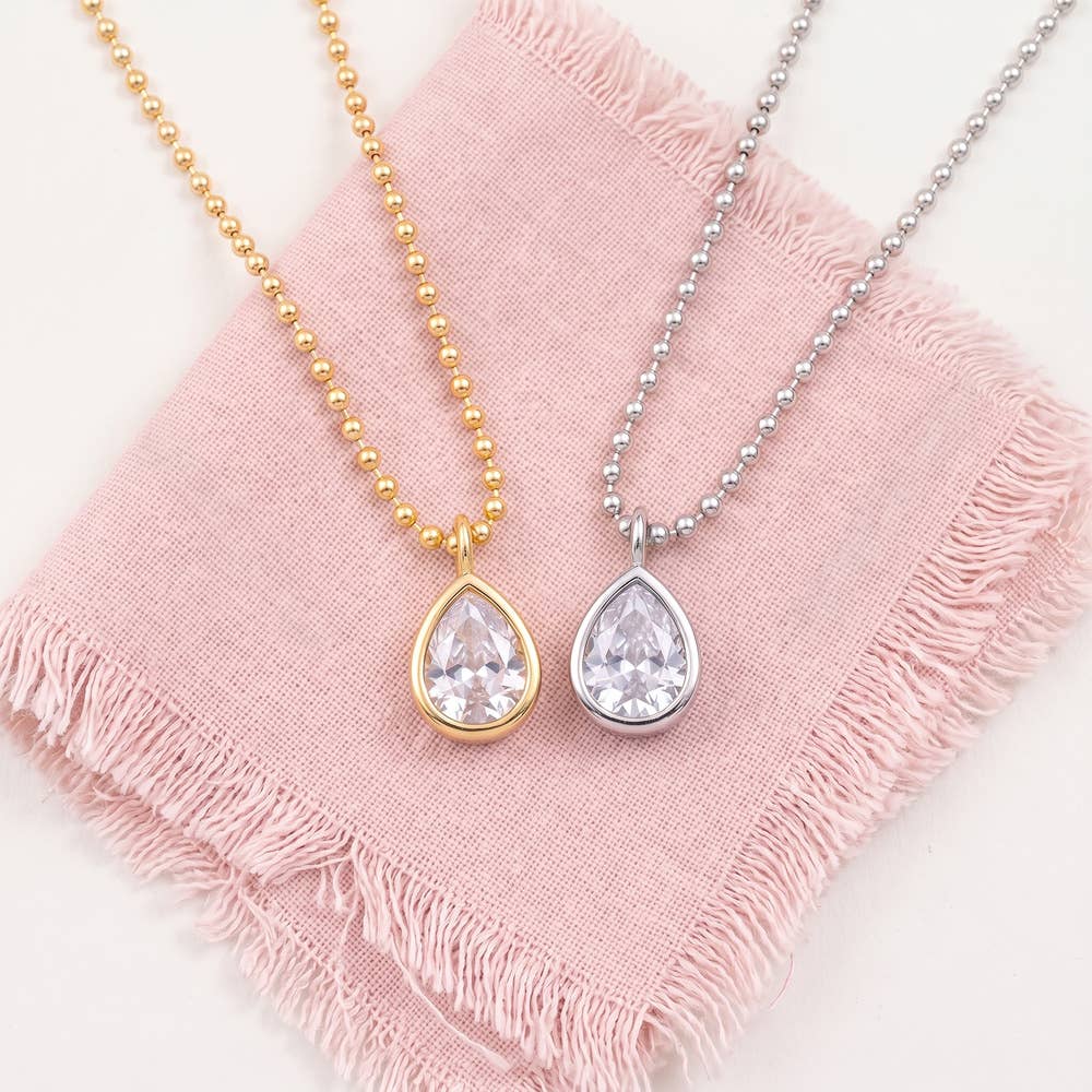 Teardrop Bezel Ball Chain Necklace