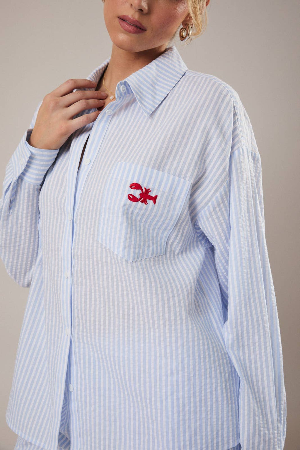 Boston Lobster Embroidered Button Up