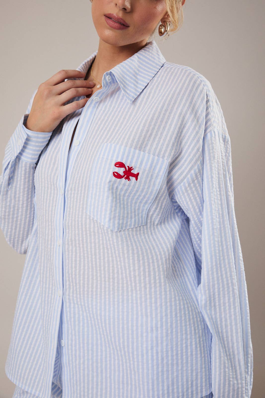 Boston Lobster Embroidered Button Up