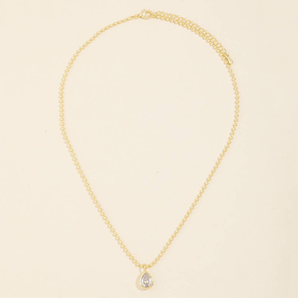 Teardrop Bezel Ball Chain Necklace