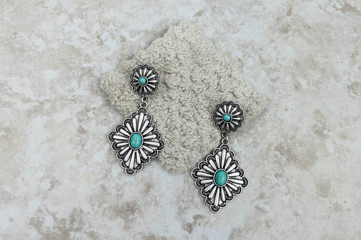 Turquoise Stone Concho Earrings
