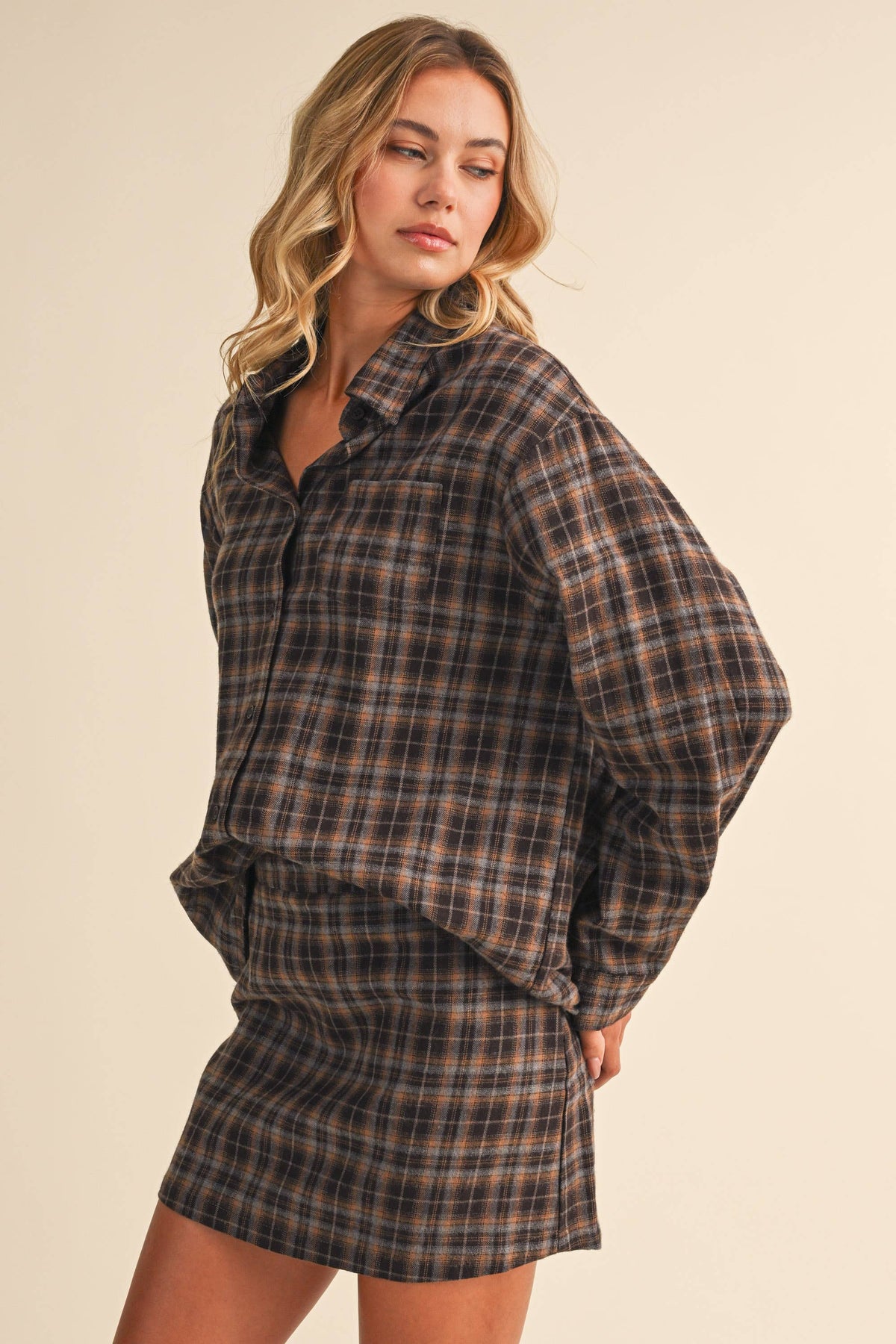 Harper Plaid Button Down and Skirt Set