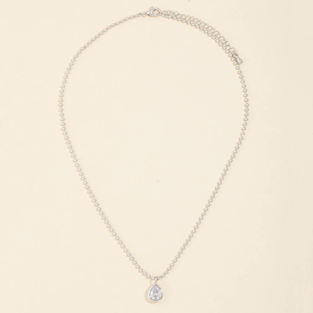 Teardrop Bezel Ball Chain Necklace