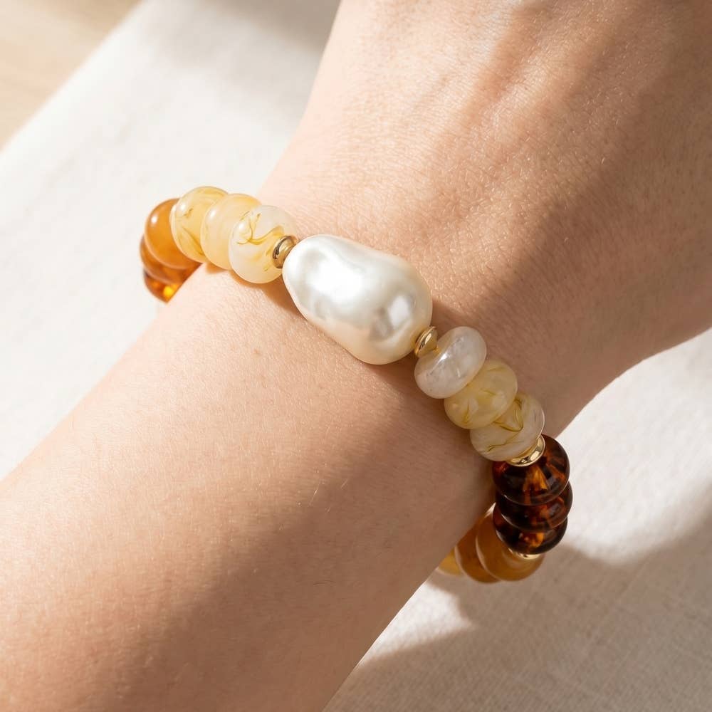 Baroque Pearl And Bead Stretch Bracelet