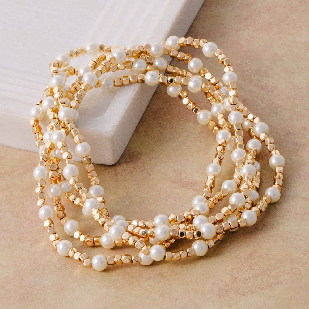 Pearl & Gold Bead Stretch Bracelet
