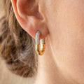 Two-Tone Pave Oval Huggie Earrings