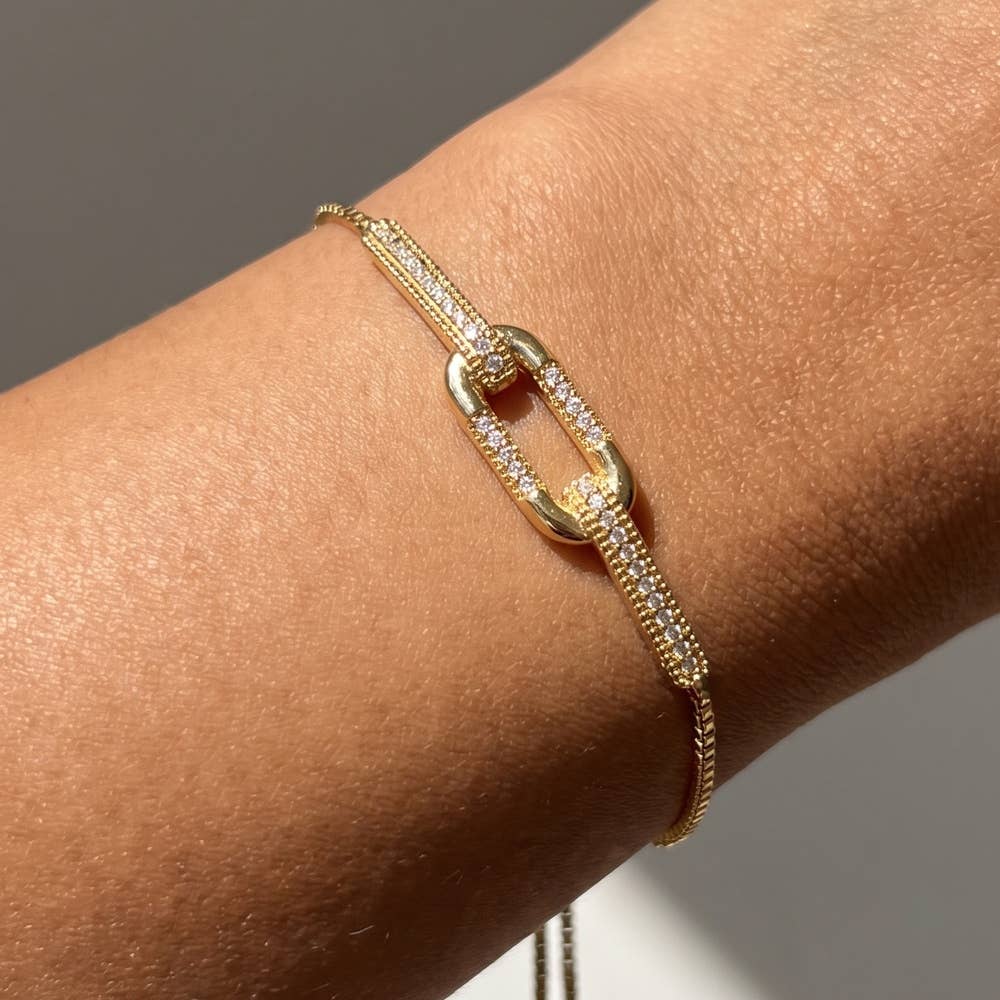 Interlocked Pave Link Bolo Bracelet