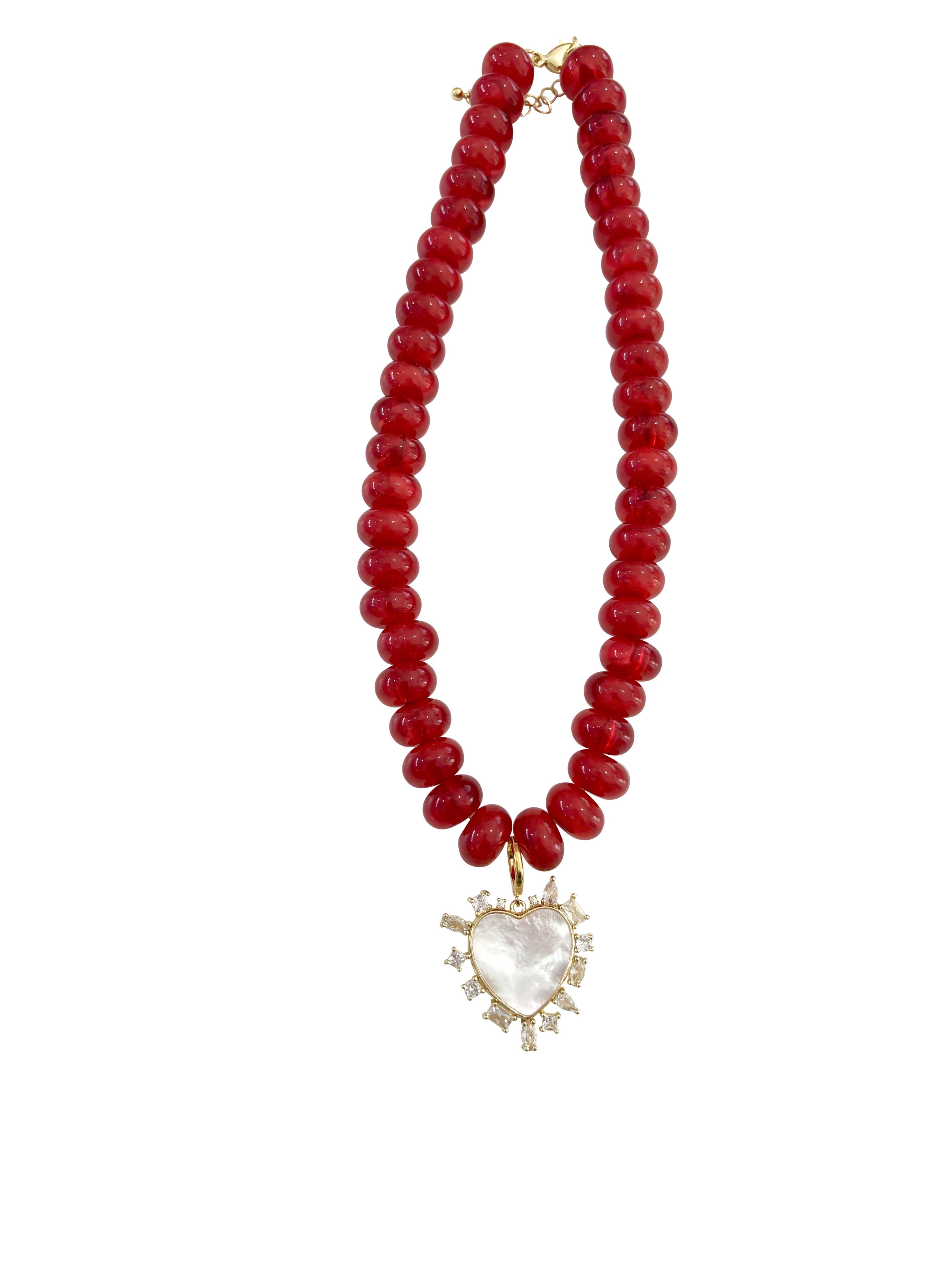Regal Beaded Necklace with Pearl Heart Charm