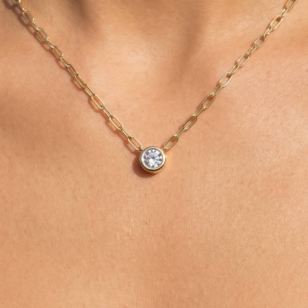 Round Bezel Paperclip Necklace
