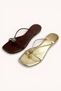 Square Toe Sandal with Gold Detail
