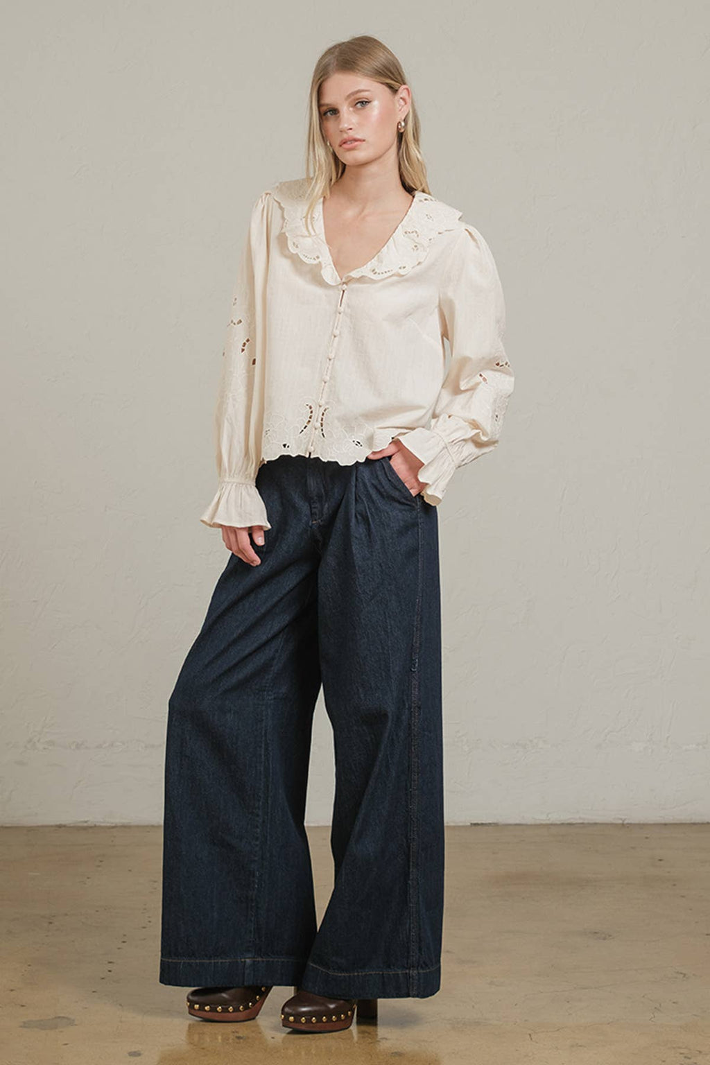 Emory Embroidered Eyelet Collar Blouse